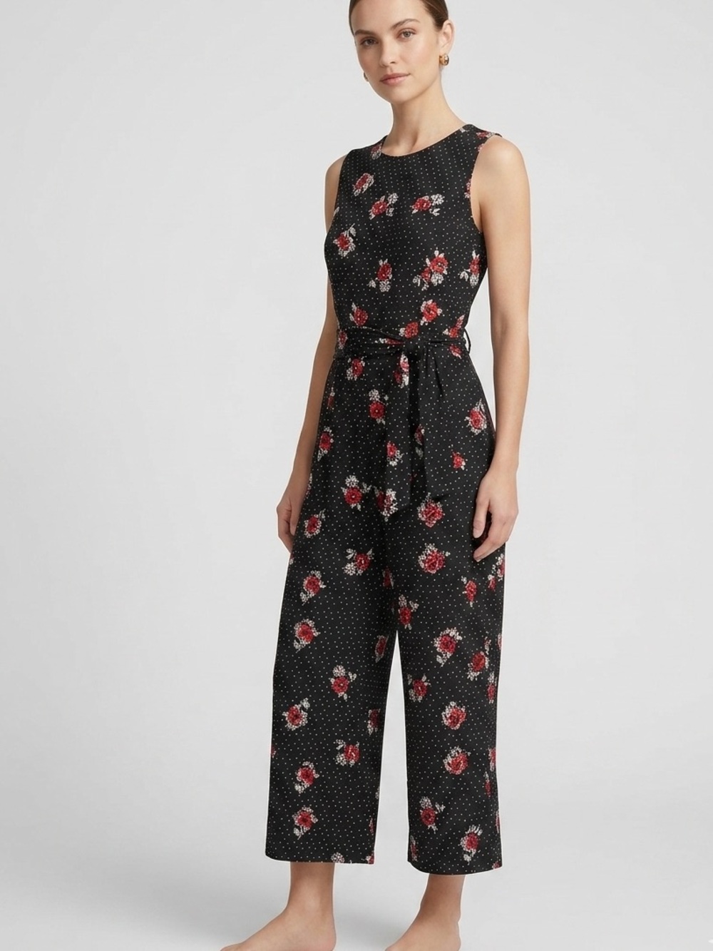 INC International Concepts Black Floral Polka Dot Wide Leg Jumpsuit XL